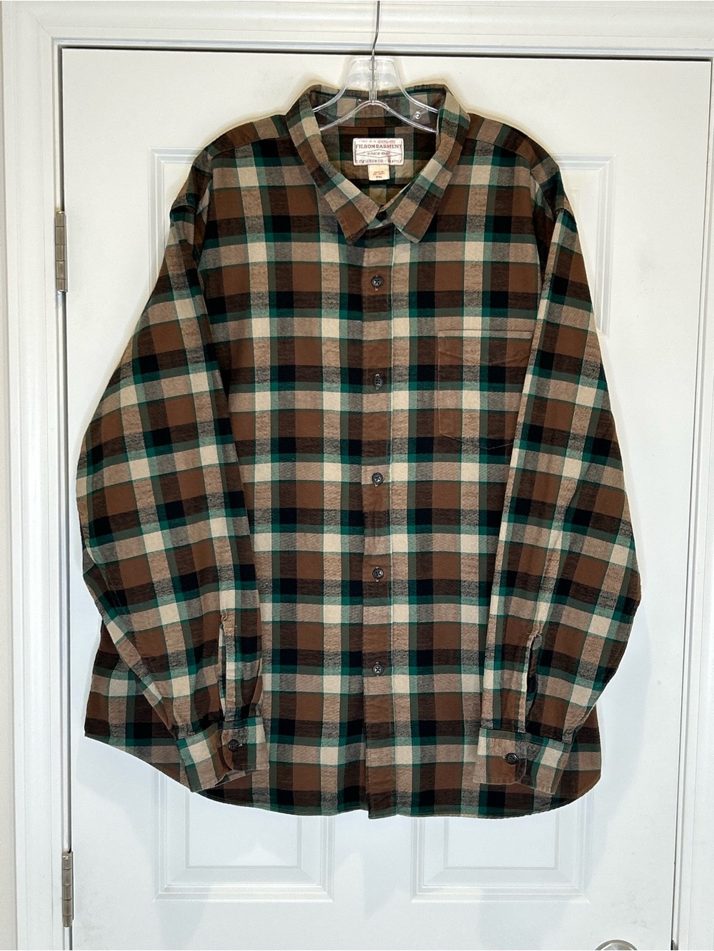 Filson Brown Plaid Heavy Cotton Flannel Button-Down Shirt Size 3XL